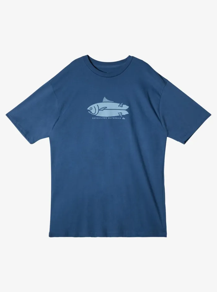 Men Quiksilver Tees Waterman Fish Tales TShirt Ensign Blue