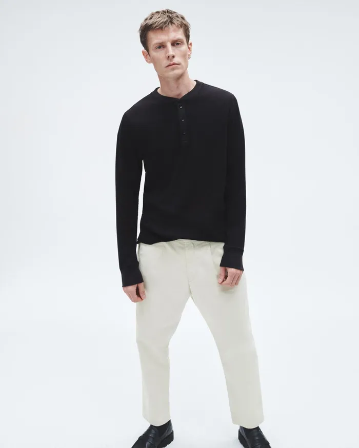 Men Rag and Bone TShirts Lightweight Waffle Henley Black