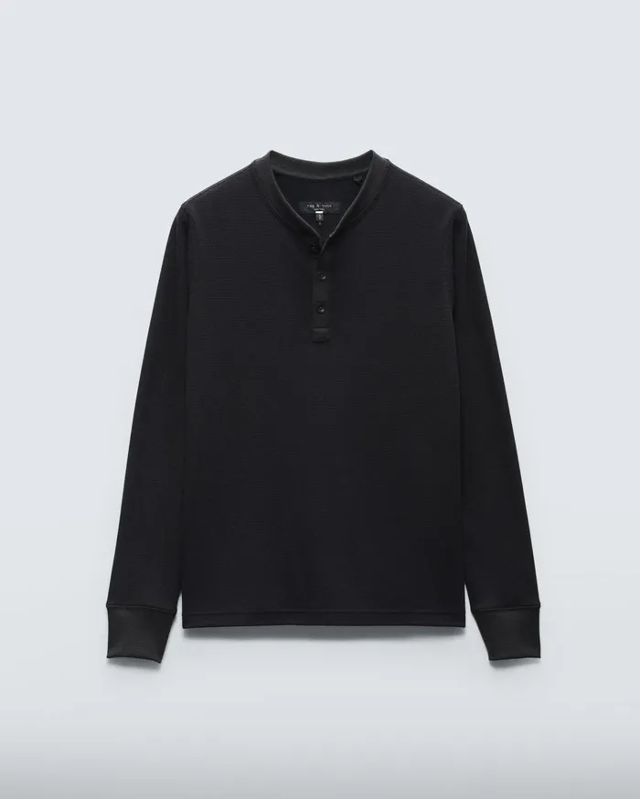 Men Rag and Bone TShirts Lightweight Waffle Henley Black