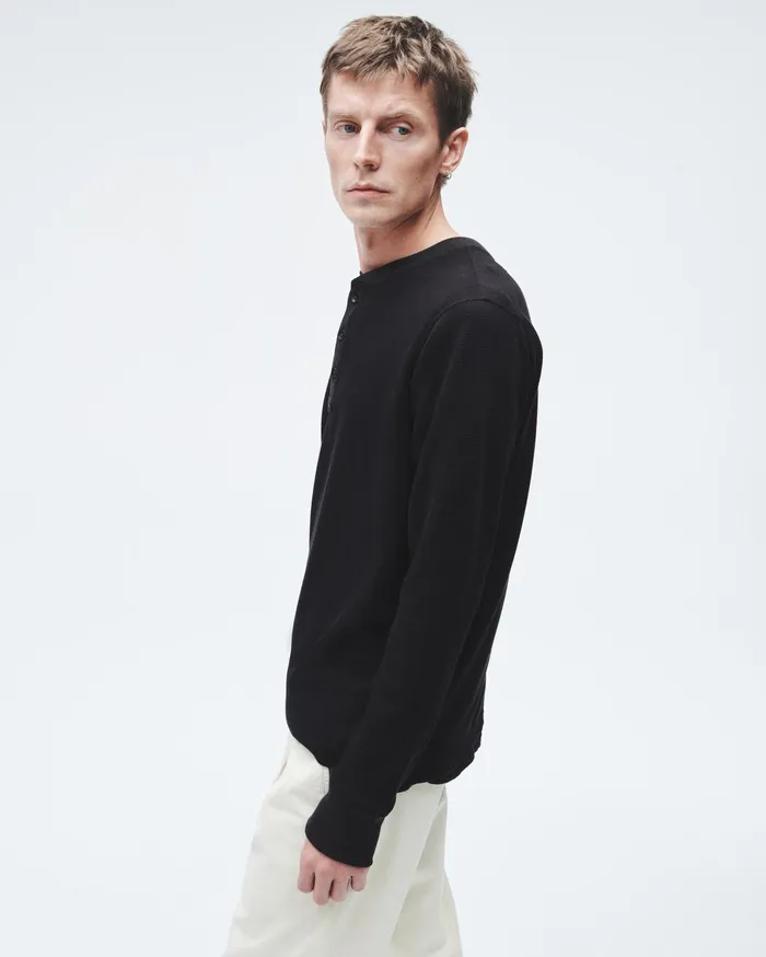 Men Rag and Bone TShirts Lightweight Waffle Henley Black