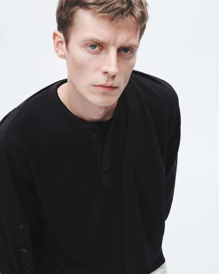 Men Rag and Bone TShirts Lightweight Waffle Henley Black
