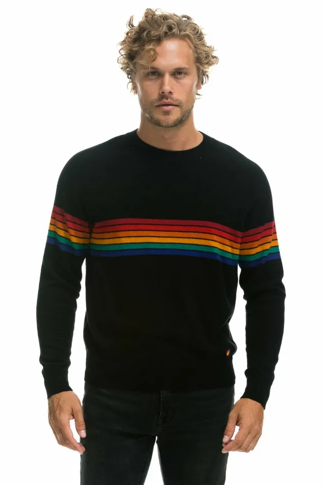 Men RAINBOW STRIPE 6 UNISEX CASHMERE SWEATER BLACK Aviator Nation CrewSweatshirts Men RAINBOW STRIPE 6 UNISEX CASHMERE SWEATER BLACK Aviator Nation CrewSweatshirts