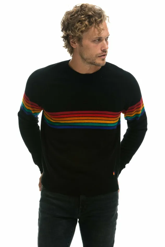 Men RAINBOW STRIPE 6 UNISEX CASHMERE SWEATER BLACK Aviator Nation CrewSweatshirts Men RAINBOW STRIPE 6 UNISEX CASHMERE SWEATER BLACK Aviator Nation CrewSweatshirts