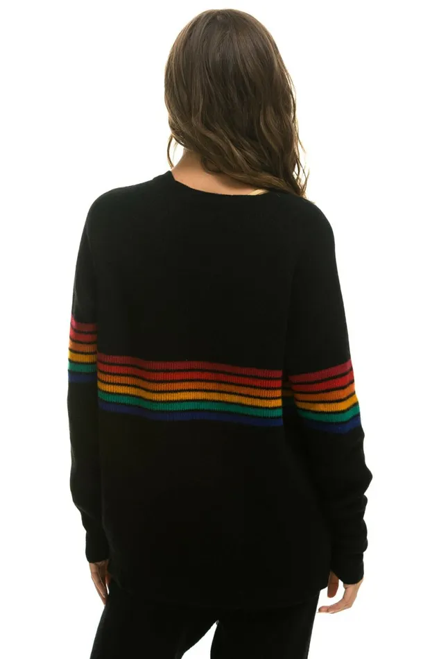 Men RAINBOW STRIPE 6 UNISEX CASHMERE SWEATER BLACK Aviator Nation CrewSweatshirts Men RAINBOW STRIPE 6 UNISEX CASHMERE SWEATER BLACK Aviator Nation CrewSweatshirts