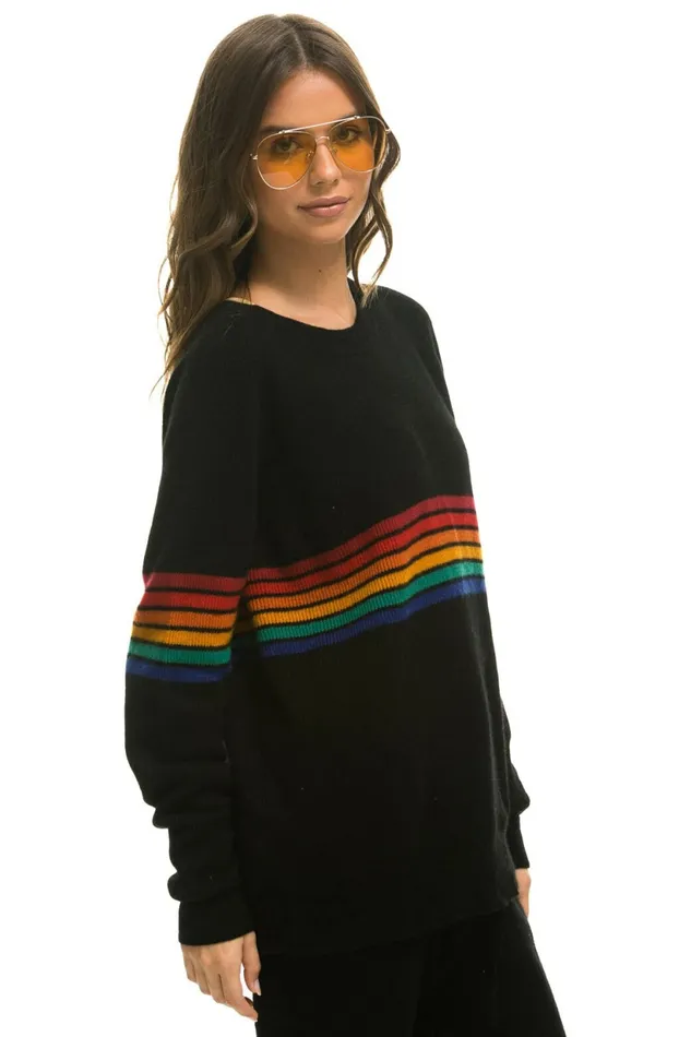 Men RAINBOW STRIPE 6 UNISEX CASHMERE SWEATER BLACK Aviator Nation CrewSweatshirts Men RAINBOW STRIPE 6 UNISEX CASHMERE SWEATER BLACK Aviator Nation CrewSweatshirts