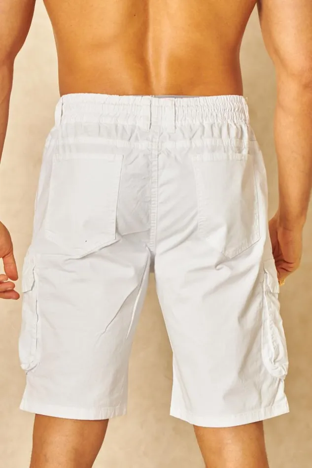 Men Short Cargo En Toile Blanc White Brentiny Paris Shorts