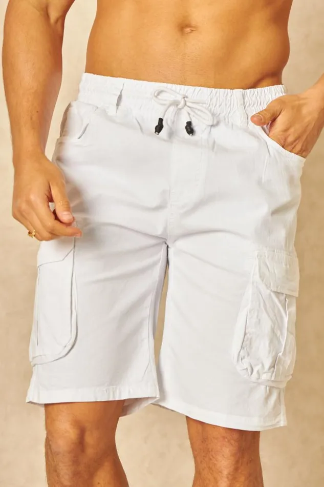 Men Short Cargo En Toile Blanc White Brentiny Paris Shorts