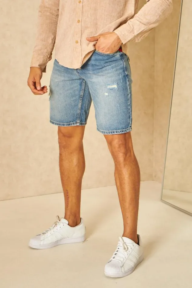 Men Short En Jean Dchir Bleu Blue Brentiny Paris Shorts