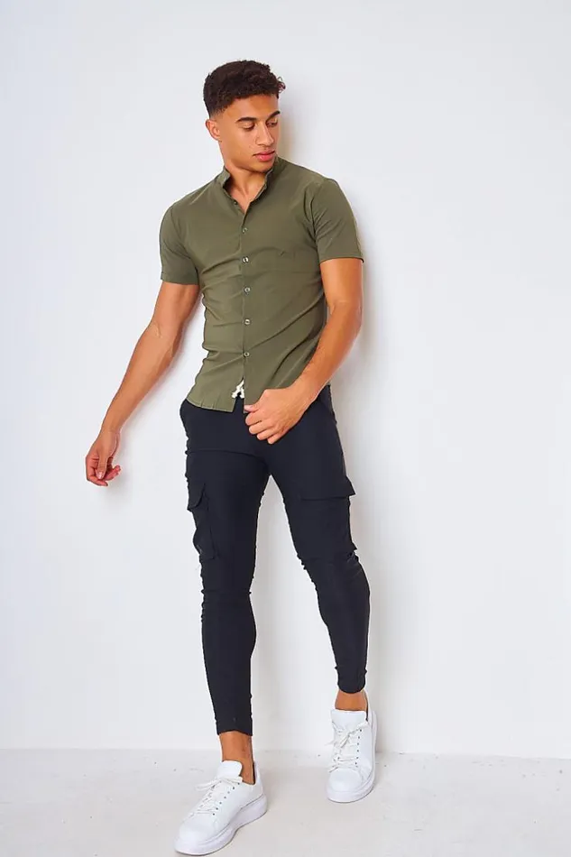 Men Short Sleeved Shirt In Khaki Green Brentiny Paris Shirts