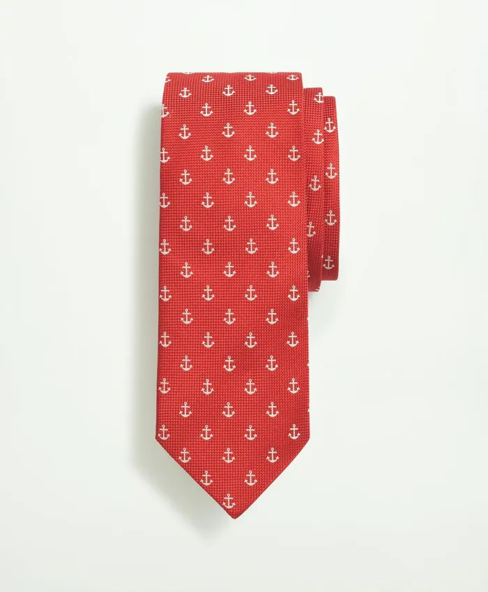 Men Silk Anchor Pattern Tie Red Brooks Brothers Ties and Pocket Squares