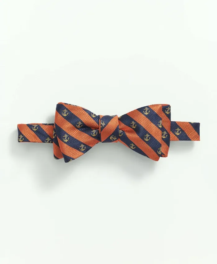 Men Silk Anchor Striped Bow Tie Orange Brooks Brothers Ties and Pocket Squares