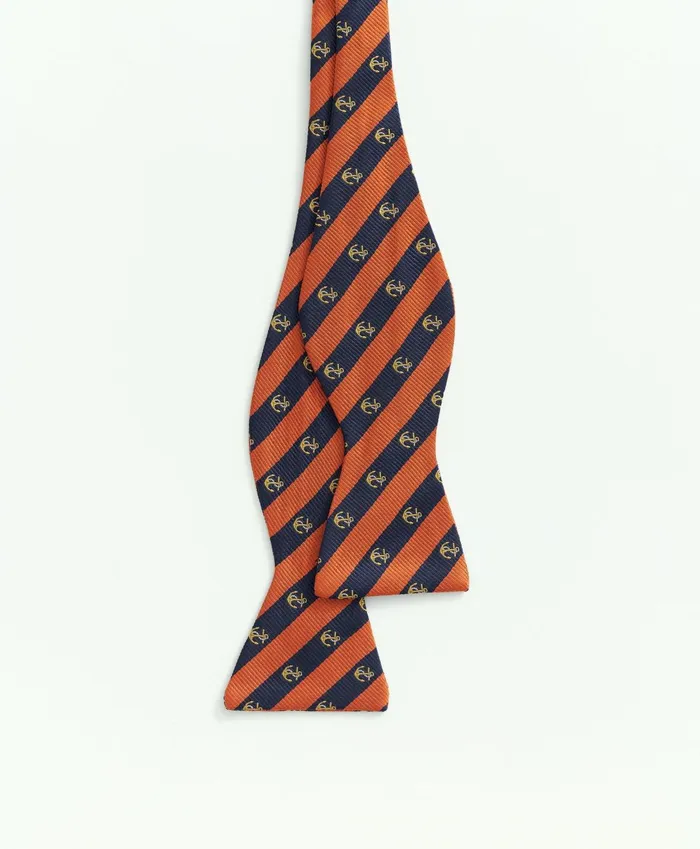 Men Silk Anchor Striped Bow Tie Orange Brooks Brothers Ties and Pocket Squares