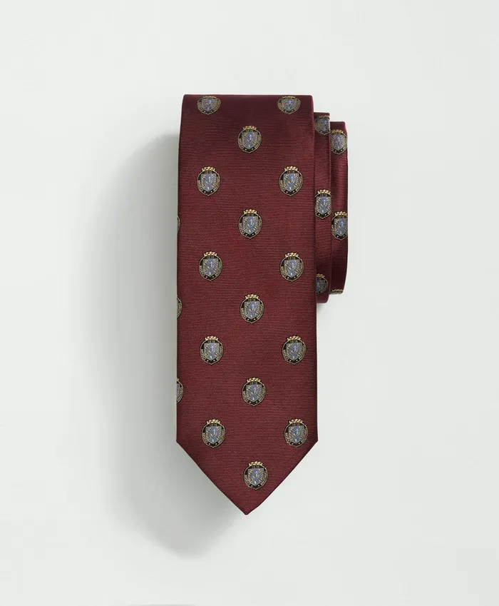 Men Silk Bb Crest Embroidered Tie Burgundy Brooks Brothers Ties and Pocket Squares