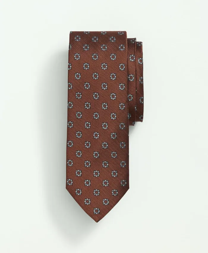 Men Silk Diamond Flower Tie Browngrey Brooks Brothers Ties and Pocket Squares