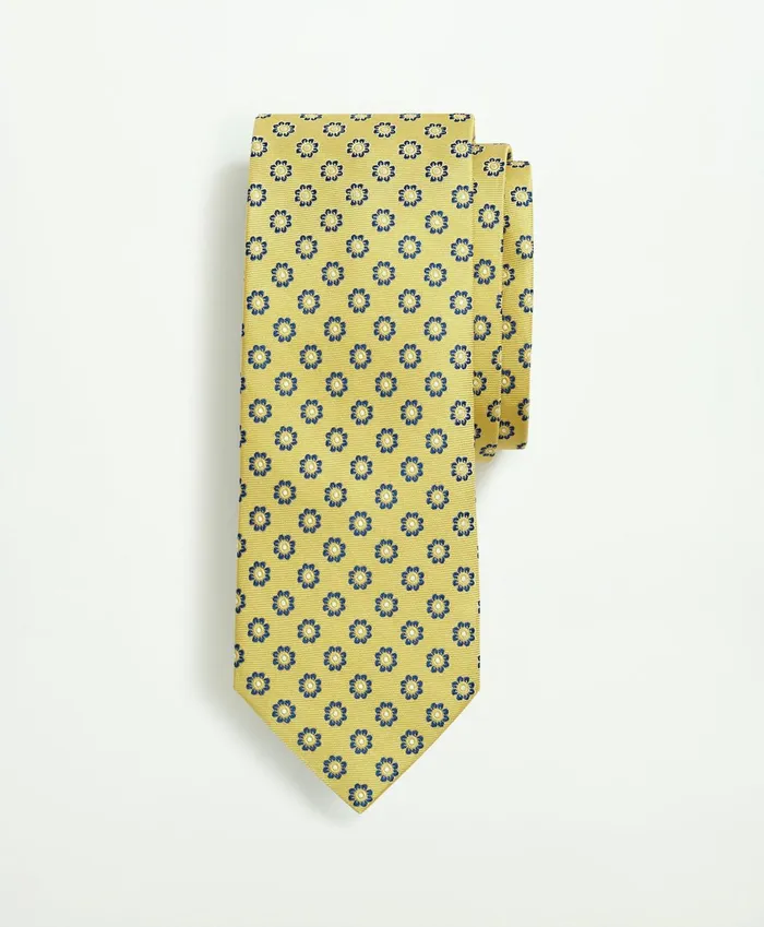Men Silk Flower Pattern Tie Yellowblue Brooks Brothers Ties and Pocket Squares