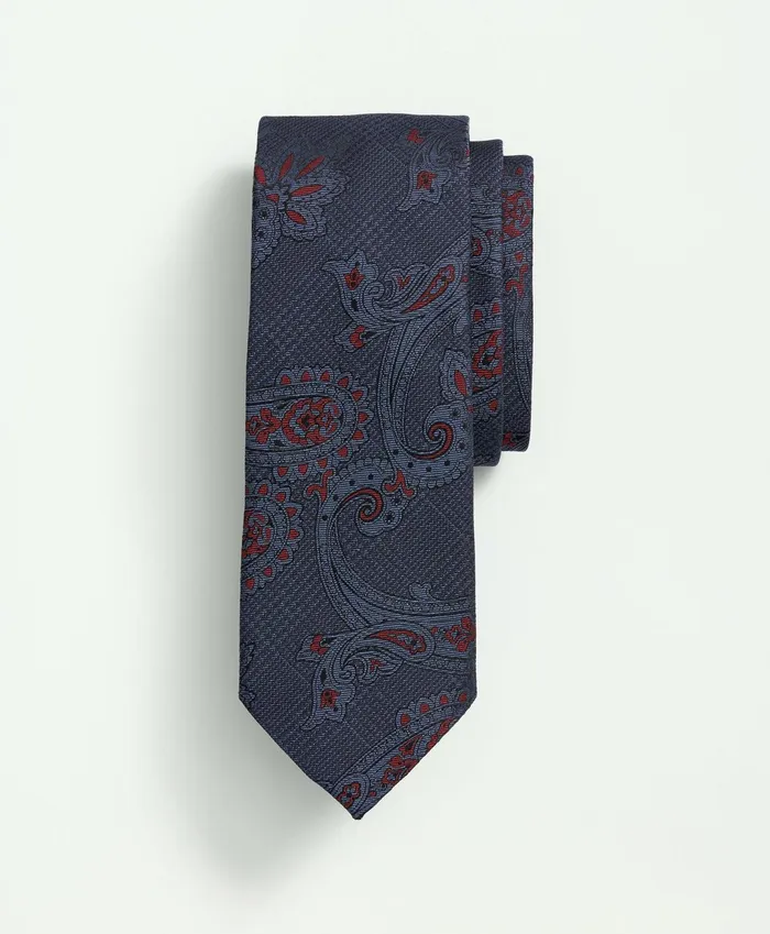 Men Silk Paisley Glen Plaid Tie Bluered Brooks Brothers Ties and Pocket Squares