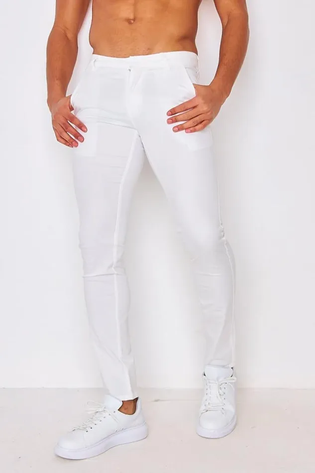 Men Slim Fit Chino Trousers In White White Brentiny Paris Pants