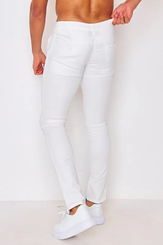 Men Slim Fit Chino Trousers In White White Brentiny Paris Pants