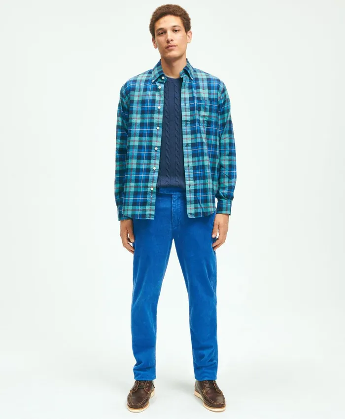 Men Slim Fit Cotton WideWale Corduroy Pants Blue Brooks Brothers Chinos and Casual Pants