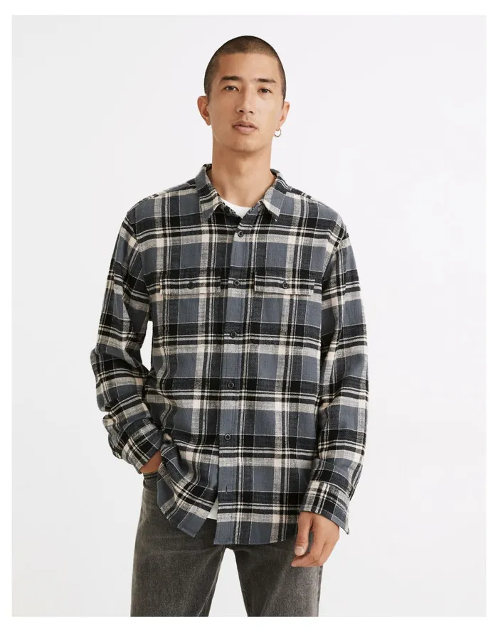 Men Slub Flannel Perfect Long Sleeve Shirt In Plaid Heirloom Blue Madewell Shirts