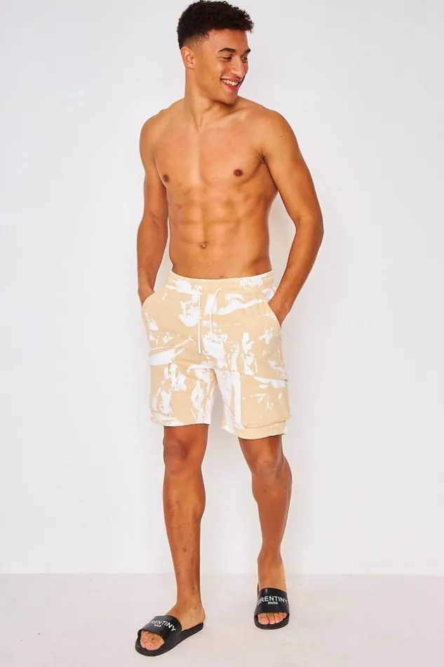 Men Stained Project X Cargo Shorts In Beige 8211 2140200 Beige Brentiny Paris Shorts