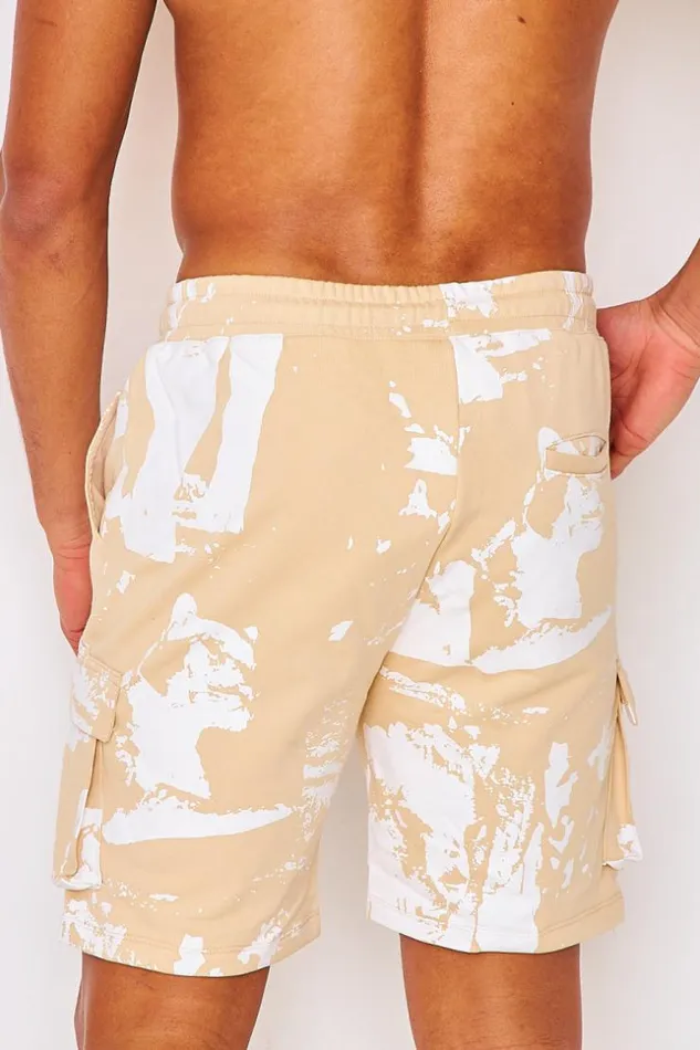 Men Stained Project X Cargo Shorts In Beige 8211 2140200 Beige Brentiny Paris Shorts