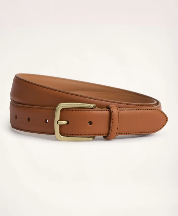 Men Stitched Leather Belt Medium Brown Brooks Brothers Belts