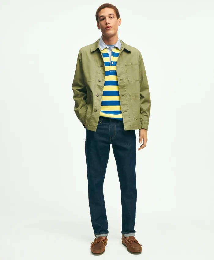 Men Stretch Cotton Twill Chore Jacket Olive Brooks Brothers Coats and Jackets