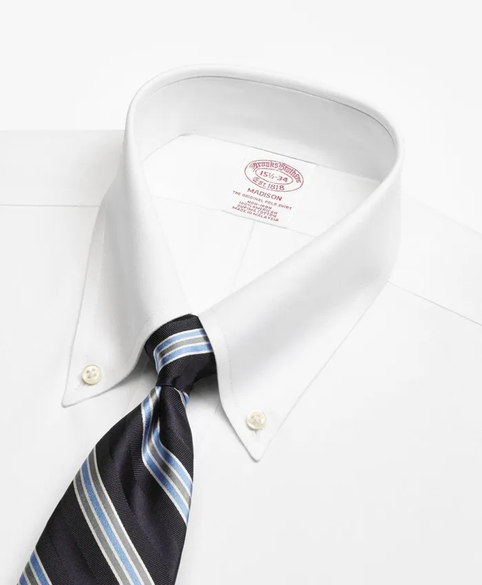 Men Stretch Madison RelaxedFit Dress Shirt NonIron Pinpoint ButtonDown Collar White Brooks Brothers Dress Shirts
