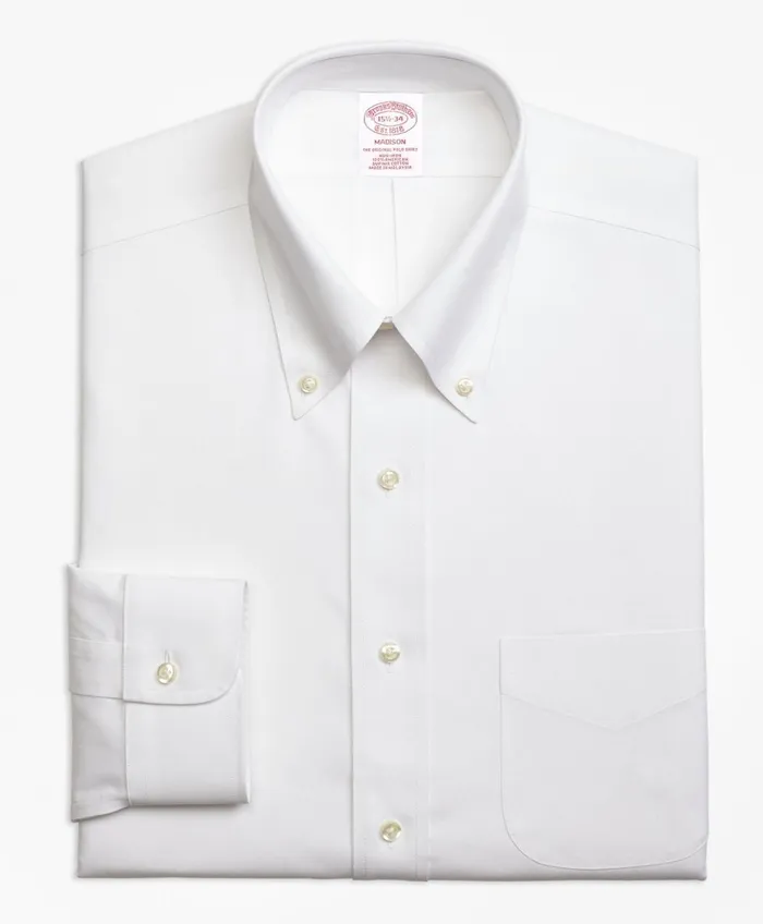 Men Stretch Madison RelaxedFit Dress Shirt NonIron Pinpoint ButtonDown Collar White Brooks Brothers Dress Shirts