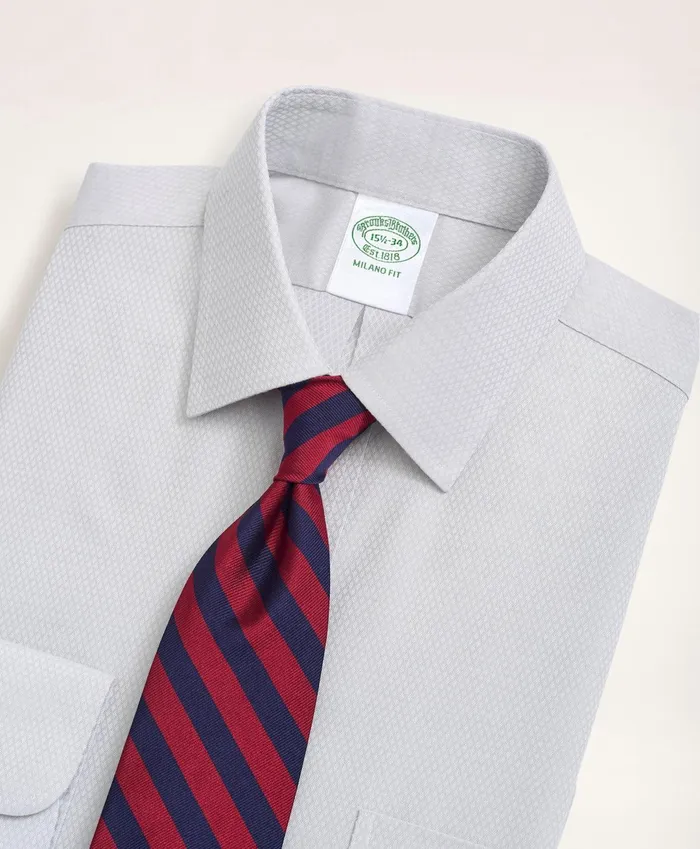 Men Stretch Milano SlimFit Dress Shirt NonIron Dobby Ainsley Collar Diamond Light Grey Brooks Brothers Dress Shirts