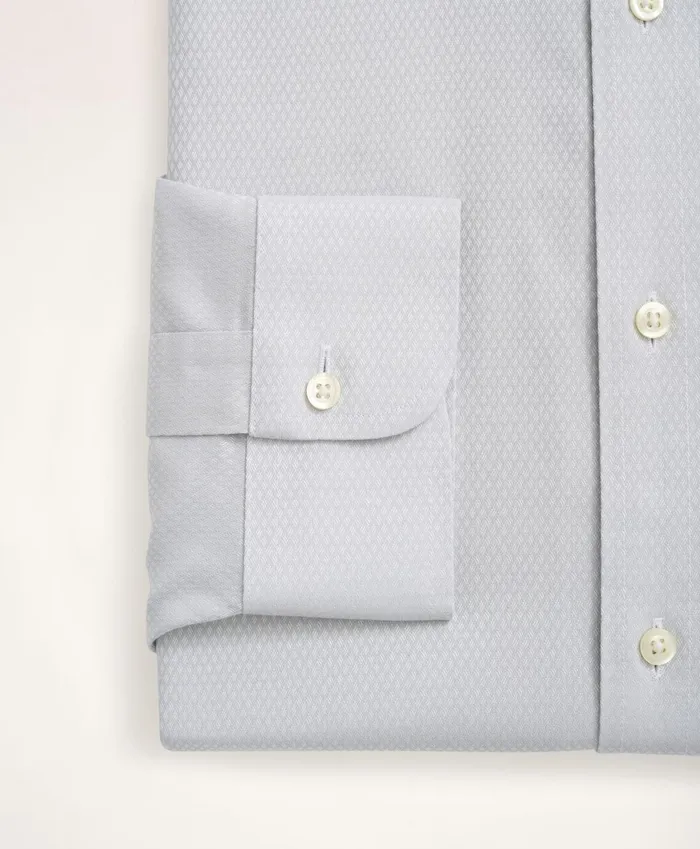 Men Stretch Milano SlimFit Dress Shirt NonIron Dobby Ainsley Collar Diamond Light Grey Brooks Brothers Dress Shirts