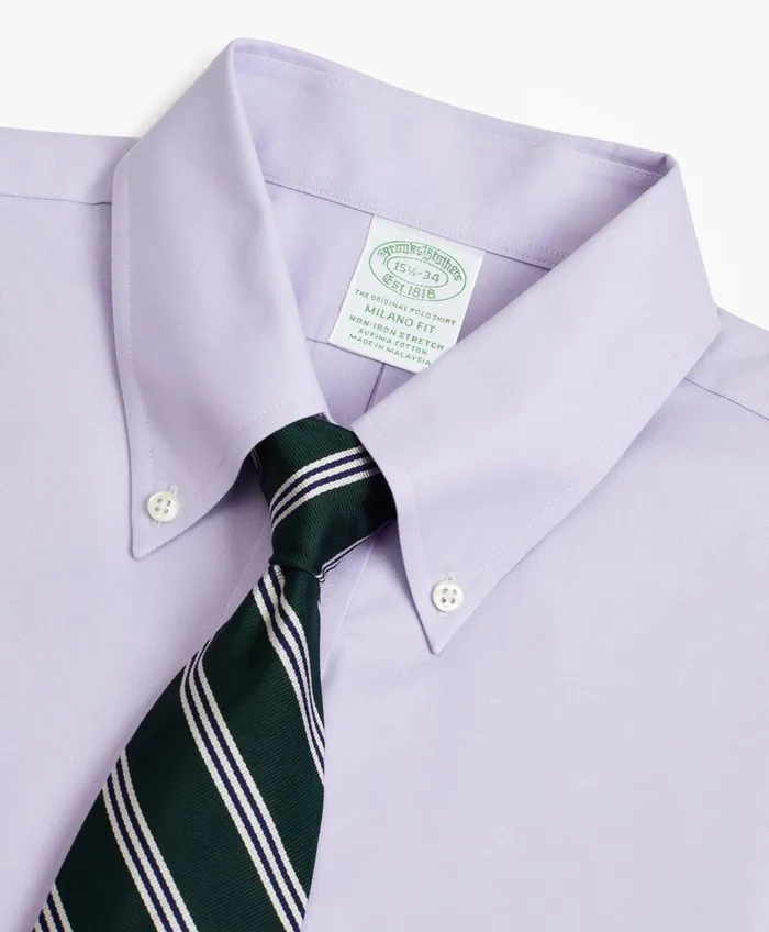 Men Stretch Milano SlimFit Dress Shirt NonIron Pinpoint ButtonDown Collar Lavender Brooks Brothers Dress Shirts