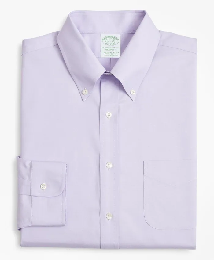 Men Stretch Milano SlimFit Dress Shirt NonIron Pinpoint ButtonDown Collar Lavender Brooks Brothers Dress Shirts