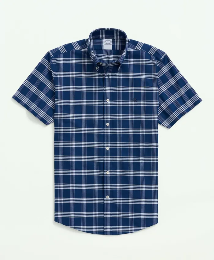 Men Stretch NonIron Oxford ButtonDown Collar GridCheck ShortSleeve Sport Shirt Blue Brooks Brothers Sport Shirts Men Stretch NonIron Oxford ButtonDown Collar GridCheck ShortSleeve Sport Shirt Blue Brooks Brothers Sport Shirts