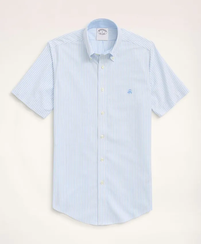 Men Stretch Regent RegularFit Sport Shirt NonIron ShortSleeve Bengal Stripe Oxford Vista Blue Brooks Brothers Sport Shirts Men Stretch Regent RegularFit Sport Shirt NonIron ShortSleeve Bengal Stripe Oxford Vista Blue Brooks Brothers Sport Shirts