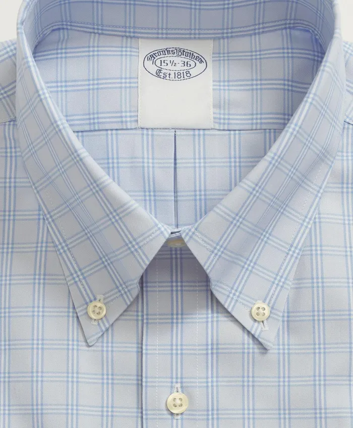 Men Stretch Supima Cotton NonIron Pinpoint Oxford ButtonDown Collar Bb1 Check Dress Shirt Light Blue Brooks Brothers Dress Shirts
