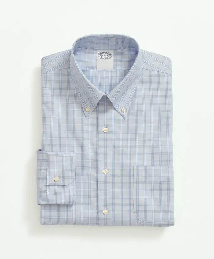Men Stretch Supima Cotton NonIron Pinpoint Oxford ButtonDown Collar Bb1 Check Dress Shirt Light Blue Brooks Brothers Dress Shirts