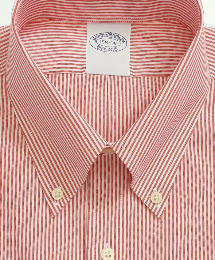 Men Stretch Supima Cotton NonIron Pinpoint Oxford ButtonDown Collar Candy Stripe Dress Shirt Red Brooks Brothers Dress Shirts