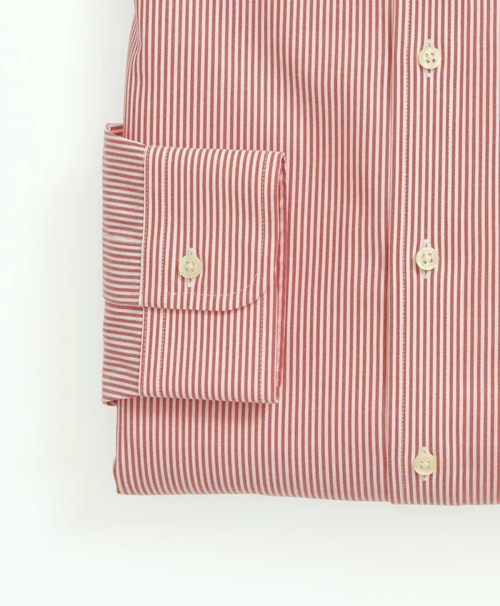 Men Stretch Supima Cotton NonIron Pinpoint Oxford ButtonDown Collar Candy Stripe Dress Shirt Red Brooks Brothers Dress Shirts