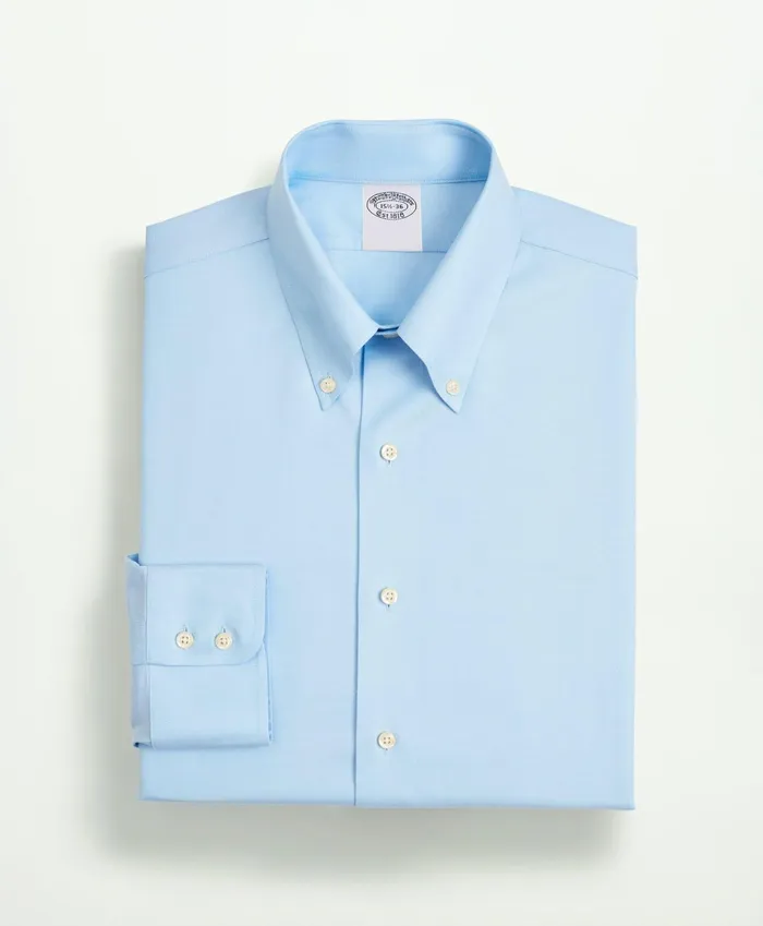 Men Stretch Supima Cotton NonIron Twill ButtonDown Collar Dress Shirt Light Blue Brooks Brothers Dress Shirts