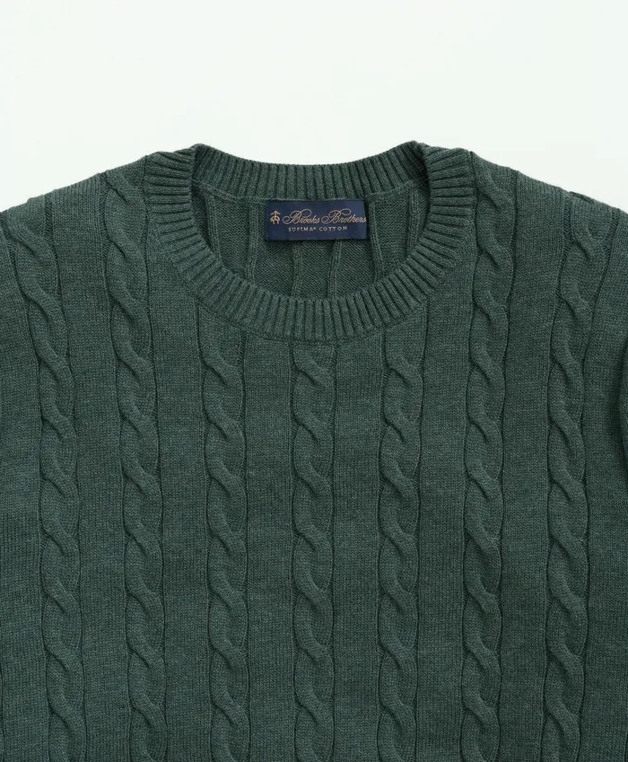 Men Supima Cotton Cable Crewneck Sweater Dark Green Brooks Brothers Sweaters