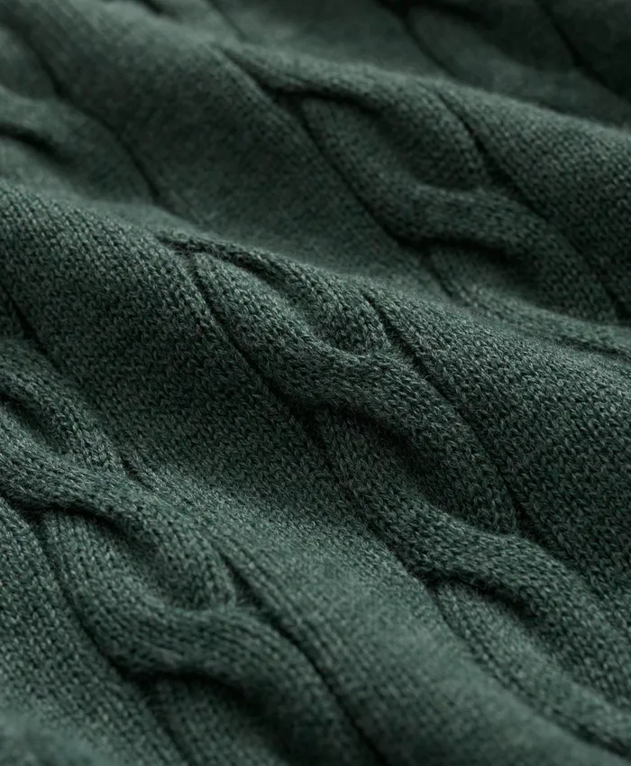 Men Supima Cotton Cable Crewneck Sweater Dark Green Brooks Brothers Sweaters
