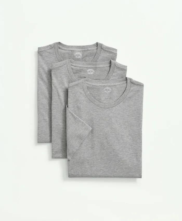 Men Supima Cotton Crewneck 3 Pack TShirts Grey Brooks Brothers Underwear