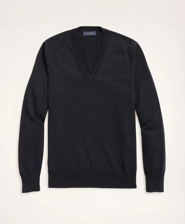 Men Supima Cotton VNeck Sweater Black Brooks Brothers Sweaters