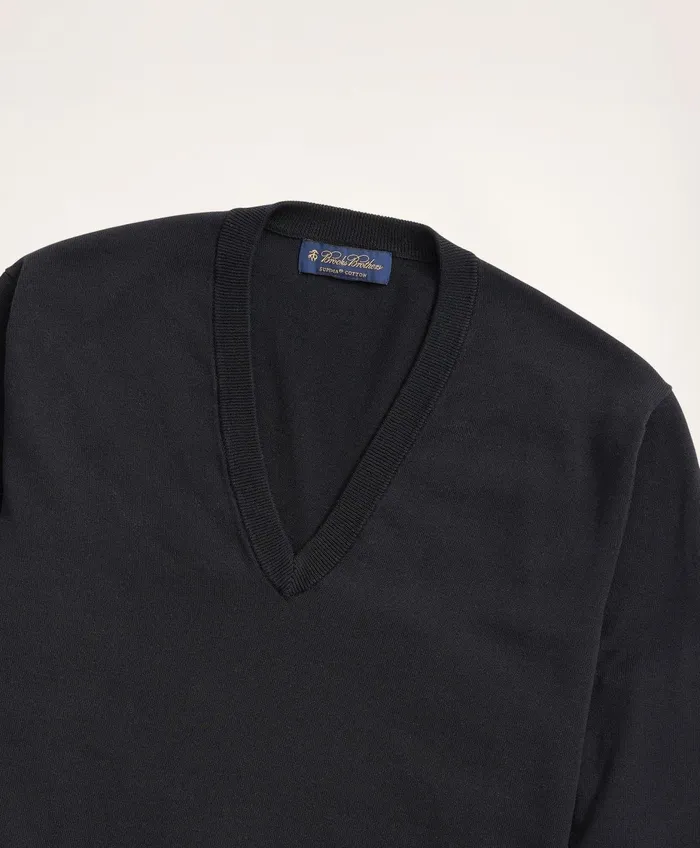 Men Supima Cotton VNeck Sweater Black Brooks Brothers Sweaters