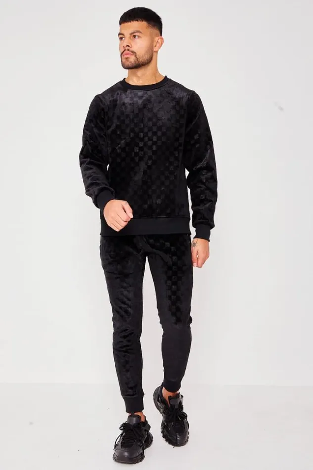 Men Sweatshirt With Checkerboard Pattern In Black Velvet Black Brentiny Paris Sweatshirts and Pullovers