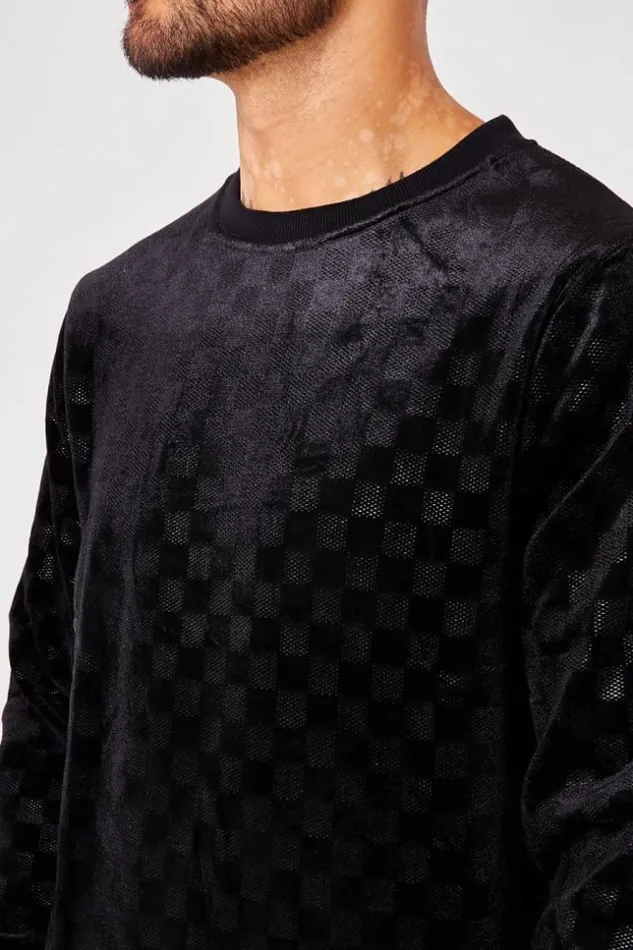 Men Sweatshirt With Checkerboard Pattern In Black Velvet Black Brentiny Paris Sweatshirts and Pullovers