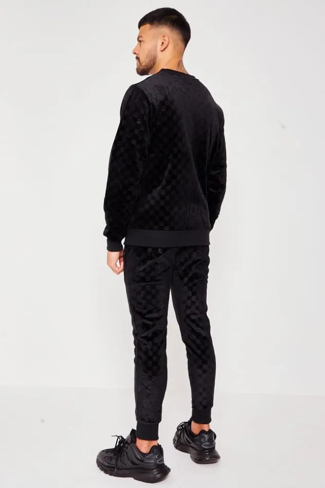 Men Sweatshirt With Checkerboard Pattern In Black Velvet Black Brentiny Paris Sweatshirts and Pullovers