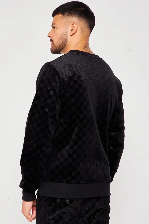 Men Sweatshirt With Checkerboard Pattern In Black Velvet Black Brentiny Paris Sweatshirts and Pullovers